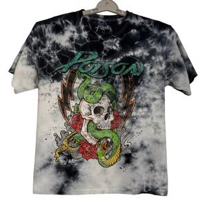 Poison Band Graphic Tee Mens Large Black White Tie Dye Skull Snake